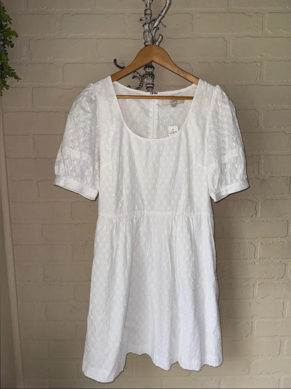 LOFT White Eyelet Puff Sleeve Mini Dress Swiss dot new